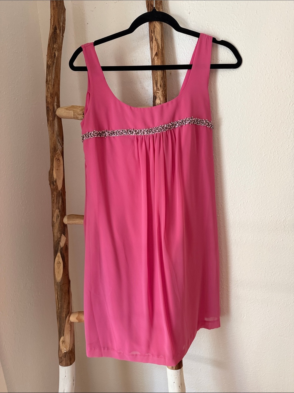 Johnny Martin 90s Y2K Hot Pink Beaded Mini Dress size 9 Medium Cocktail Barbie